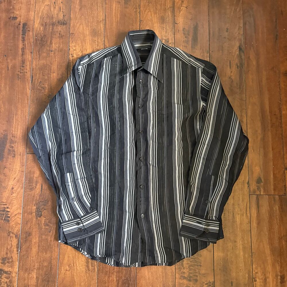 Versace Classic Dress Shirt Mens M Size 15.5/39 Black Striped Luxury Thin